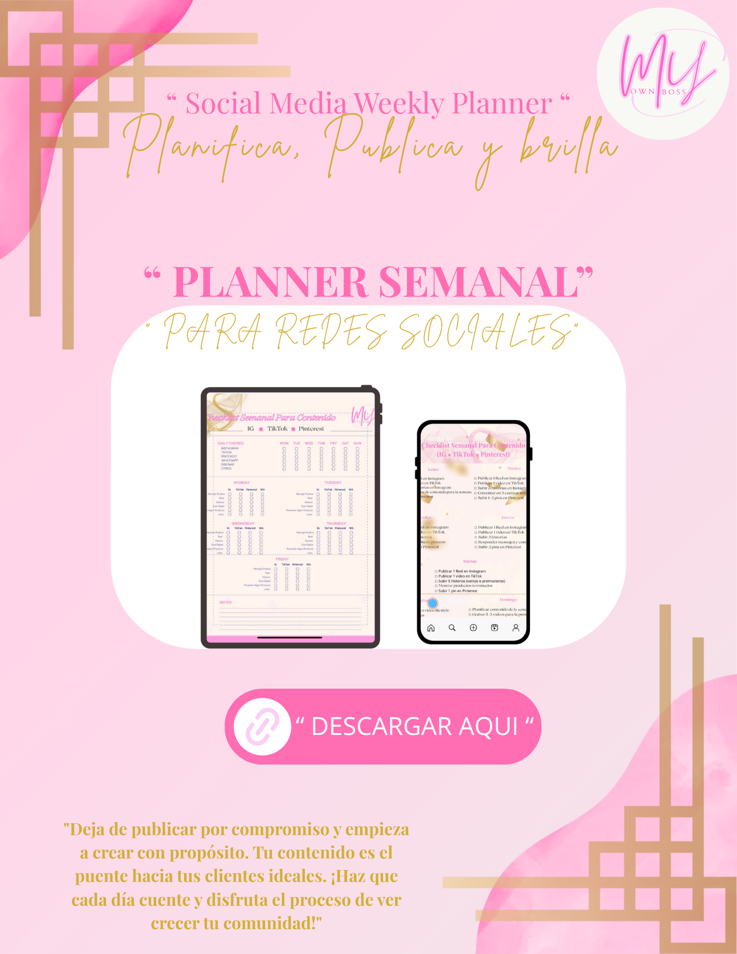 Planner de Contenido Para Emprendedoras (Editable en Canva)